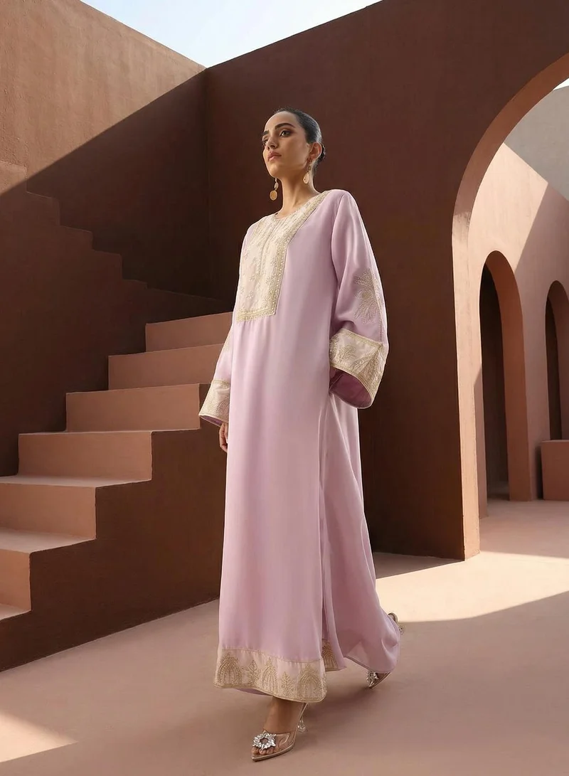 آي شين Lilac Zari Embroidered Colourblock Abaya